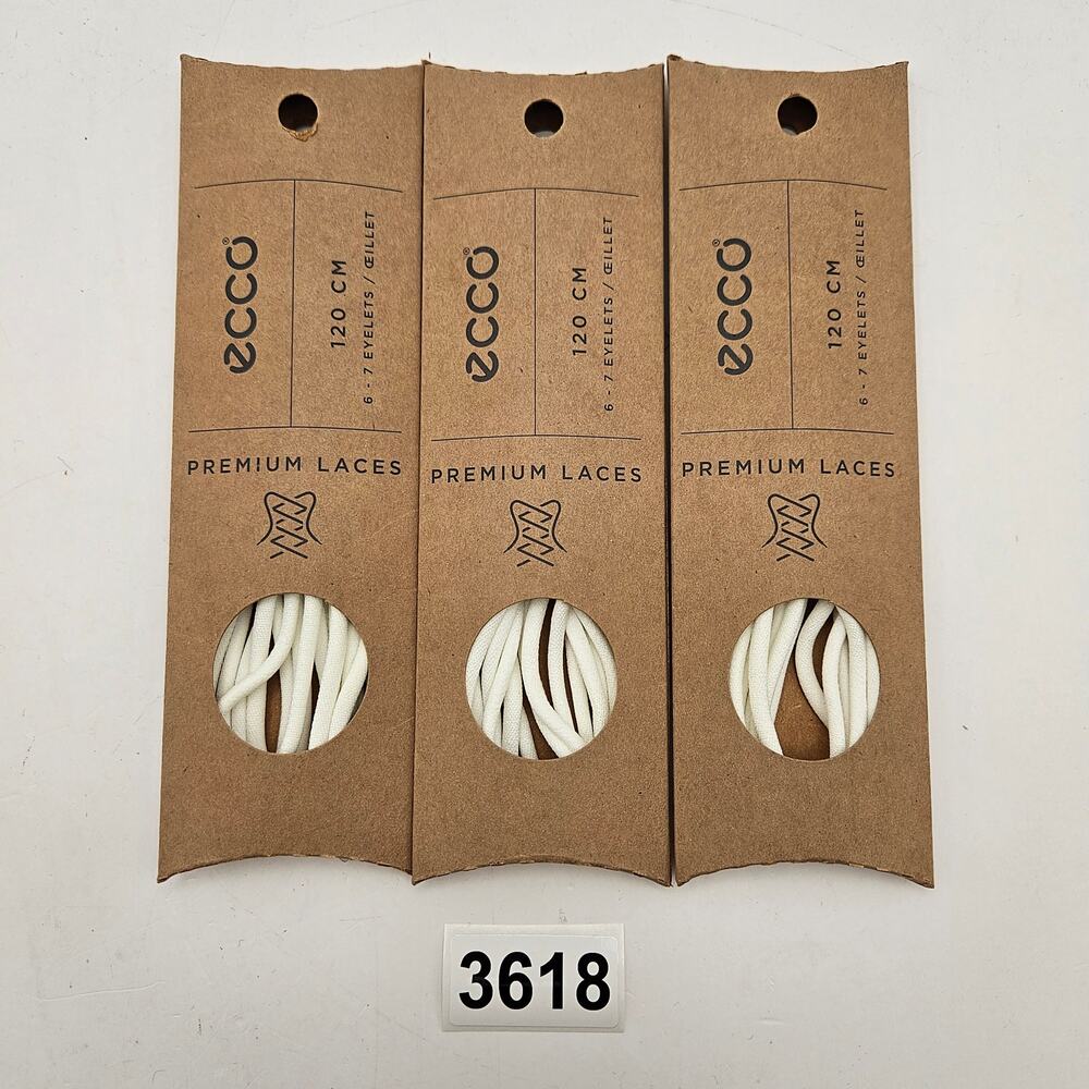 LOT OF 3 - ECCO PREMIUM LACES SPORTY ROUND 120CM WHITE 1X3PAIRS